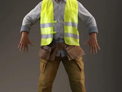 Rigged 3D construction worker Low-poly 3D model