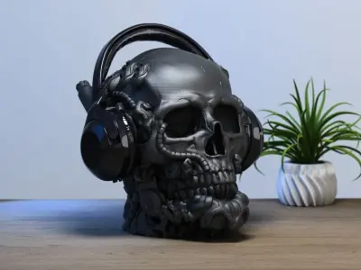 Robot Skull Headphone Stand  Cyborg Headset Stand  3D print model