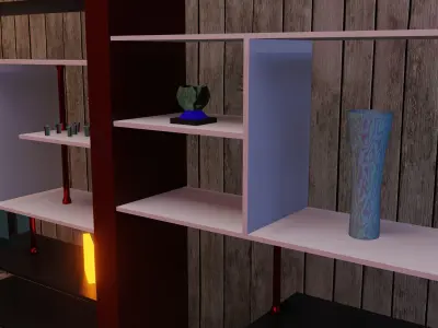 Shelf glowing frame on wooden table Low-poly 3D model