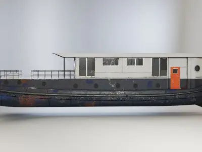  Aged Dutch Barge Houseboat 3D Model Modern Floating Home 