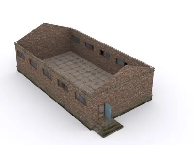 Hangar brick building Low-poly 3D model