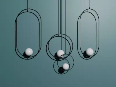 SHOWPICHE four circular pendants hanging from wall Low-poly 3D model