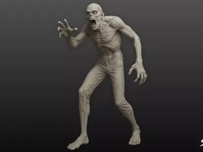 Zombie Statue Attack Pose Low-poly 3D model