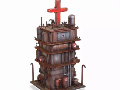 Post Apocalyptic hospital building Low-poly 3D model