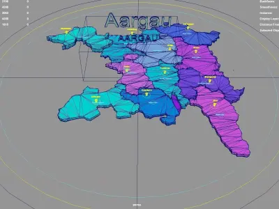 Aargau  Switzerland map region geography political geographic 3D model