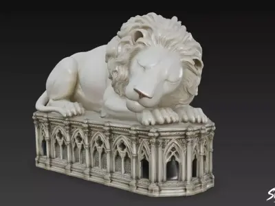 Lion Statue V34 Low-poly 3D model