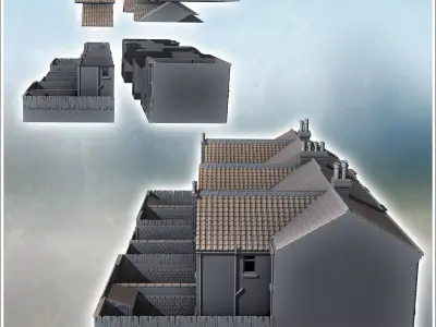 Set of three buildings with large bay windows and a backyard sur 3D print model purchase