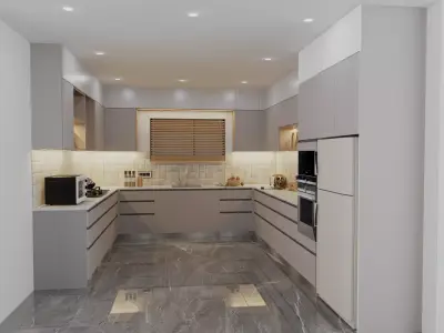 u shape kitchen design  Low-poly 3D model