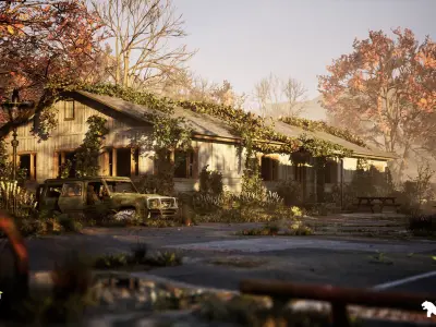 Post Apocalyptic American Diner Environment Low-poly 3D model