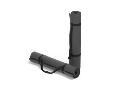 Black Rolled 2 Yoga Mat - stand carpet set with handle strap 3D model