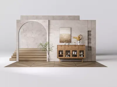 Sideboard with wall panel and flooring 15 3D model