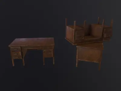 old wooden office table 3D Model Low-poly 3D model