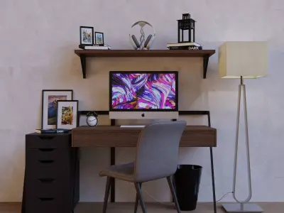 Modern Minimalist Workspace Low-poly 3D model