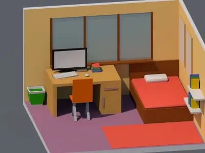 Isometric Low Poly Room Free low-poly 3D model