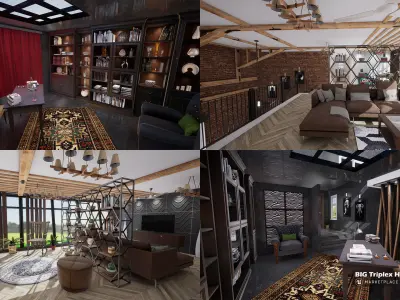 Triplex House Villa - Unreal Engine Project Low-poly 3D model