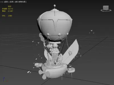 Stylish hot air balloon magic airship Low-poly 3D model
