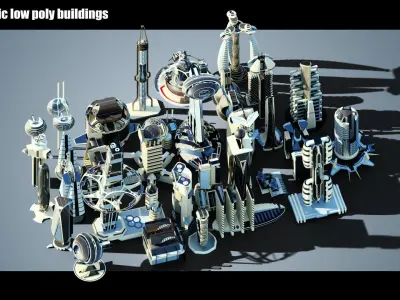 35 Futuristic Buildings VOL 10 Low-poly 3D model