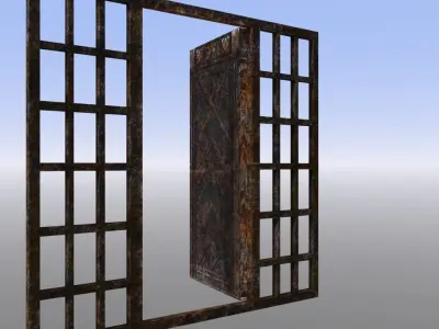 Rusty gate with bars Low-poly 3D model