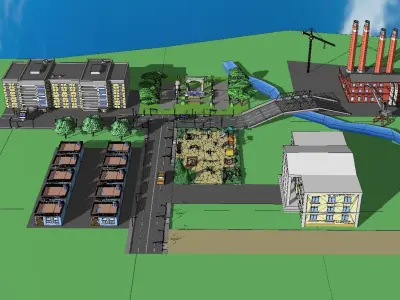 Town-city  Low-poly 3D model
