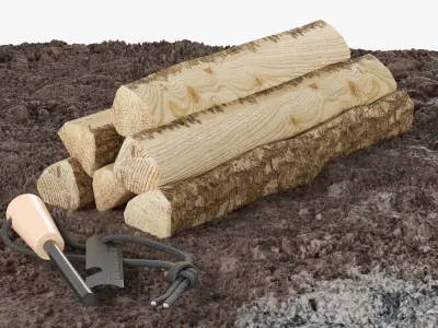  Campfire Scene with Ignition Chair Axe and Firewood 