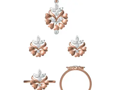 Light Minimalist Diamond Ring Earrings Pendant Set 3D print model