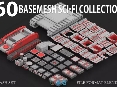 60 BaseMesh SCI-FI Collection Low-poly 3D model