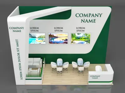 Booth Exhibition Stand Stall 3x7m Height 500 cm 2 Side Open 3D model