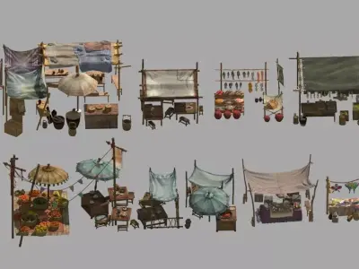 Asian Ancient street stalls 3D model