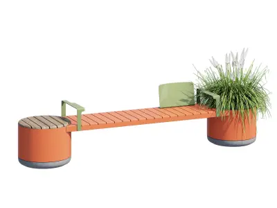 Xylem orange bench with plant 3D model