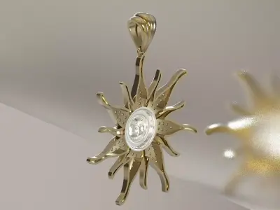 Sun Daisy Pendant with Central Pave Cluster model jp0389 3D print model