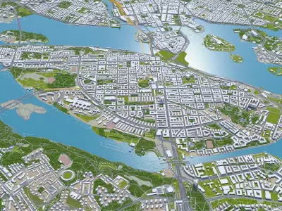 Stockholm City in Sweden Low-poly 3D model