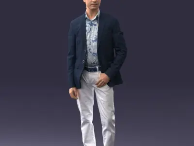 000368 Standing Man in Blue Jacket Realistic 3D Scan Low-poly 3D model