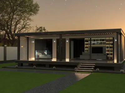 House container on grassy area 3D model
