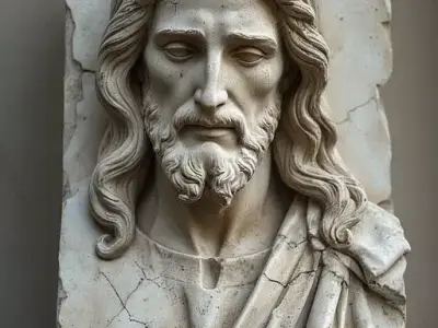 A weathered stone bust of Jesus Christ carved striking realism Free 3D print model