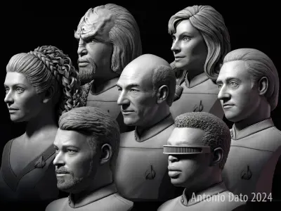Star Trek TNG main crew bust collection 3D Model Pack