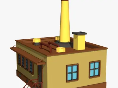 Industrial Factory with Yellow Chimney  Low-poly 3D model
