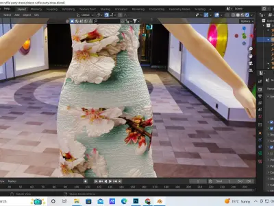 Beautiful ribbon and yarn ruffle florist party dress Low-poly 3D model