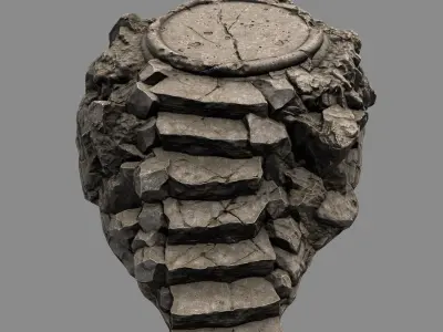 Temple stone staircase on rock Low-poly 3D model