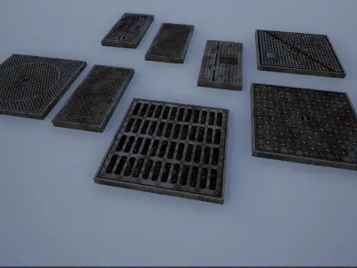 Lowpoly Metal Street Sidewalk Vents Low-poly 3D model