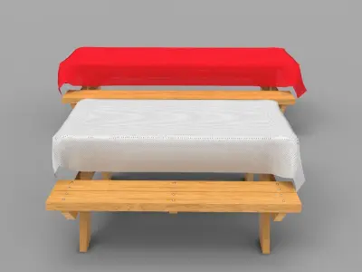 Picnic Benches with Tablecloth - Two Sizes 3D model