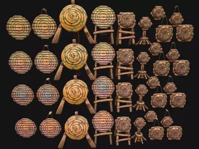 Medieval Wooden Target  Shooting Range  Furniture Pack  Low-poly 3D model