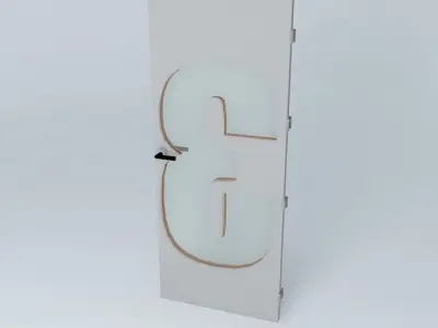 Wording 3 3D door very detail with glass lock and hinger Free 3D model