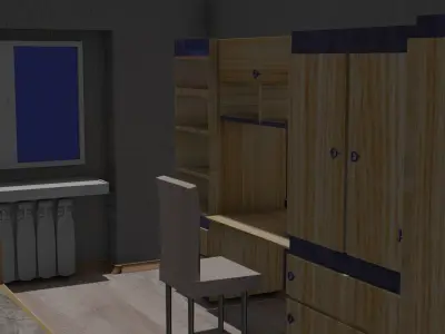 bedroom with desk and cupboards 3D model