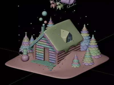 Shack In Winter Christmas 3D model
