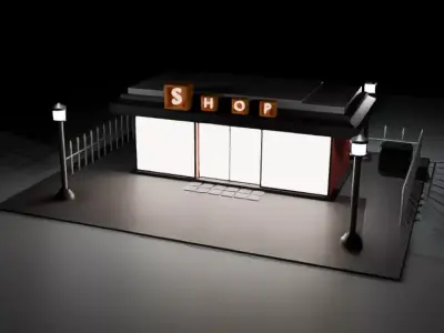 Low Poly Urban Kiosk    Small Shop Low-poly 3D model
