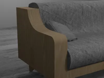 This 3D model represents an elegant wooden sofa 3D model