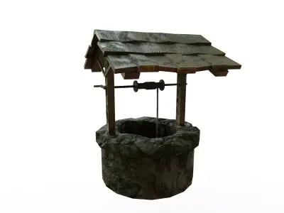 waterwall water well with wooden roof Low-poly 3D model