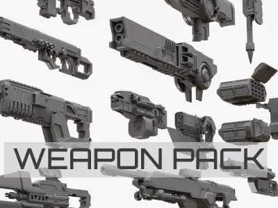 Mecha hard surface weapons collection 3D Model Pack