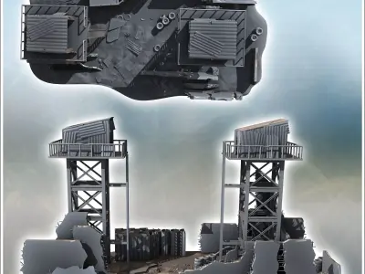 Checkpoint with double watchtowers and ruined buildings 13 3D print model