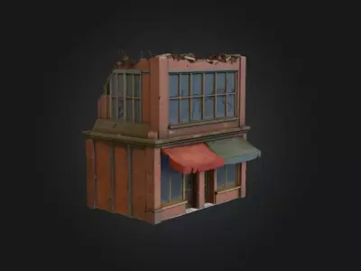Ruined Corner Shop Low-poly 3D model